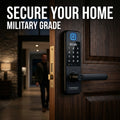 Fortress Biometric Smart Lock installed on a premium wooden door